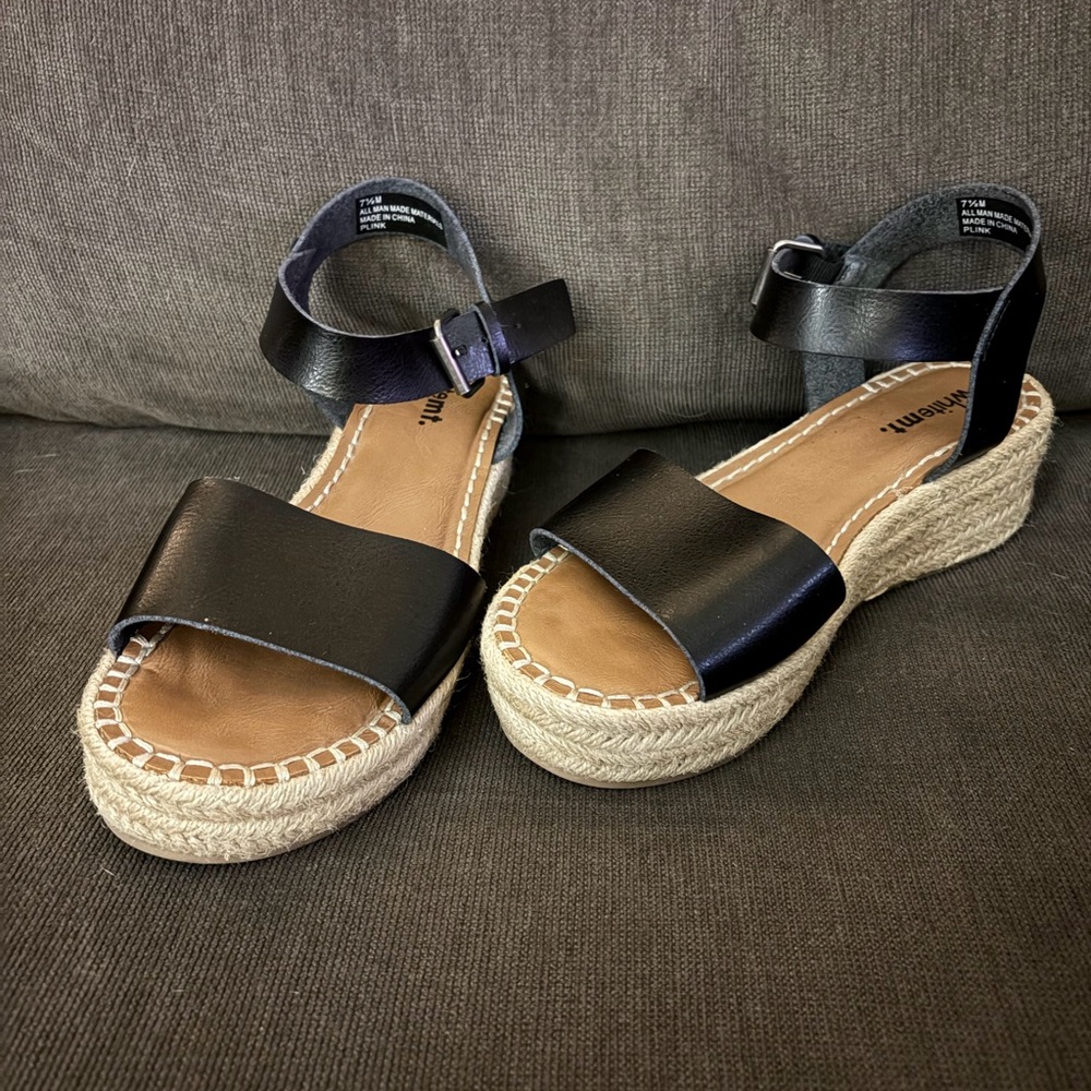 Women’s Black Espadrille Platform Sandals with Ankle Strap - whitemt.